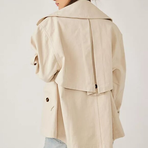 Free People Highlands Cotton Canvas Pea Coat Jacket Trench Boho Casual Sz Medium - Picture 4 of 12